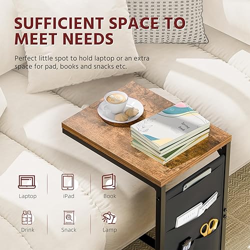 Miniatura 5 de Simple Trending Mesa auxiliar en forma de C, juego de 2 bandejas de TV para mesa auxiliar con bolsa de almacenamiento de tela, mesa de sofá para