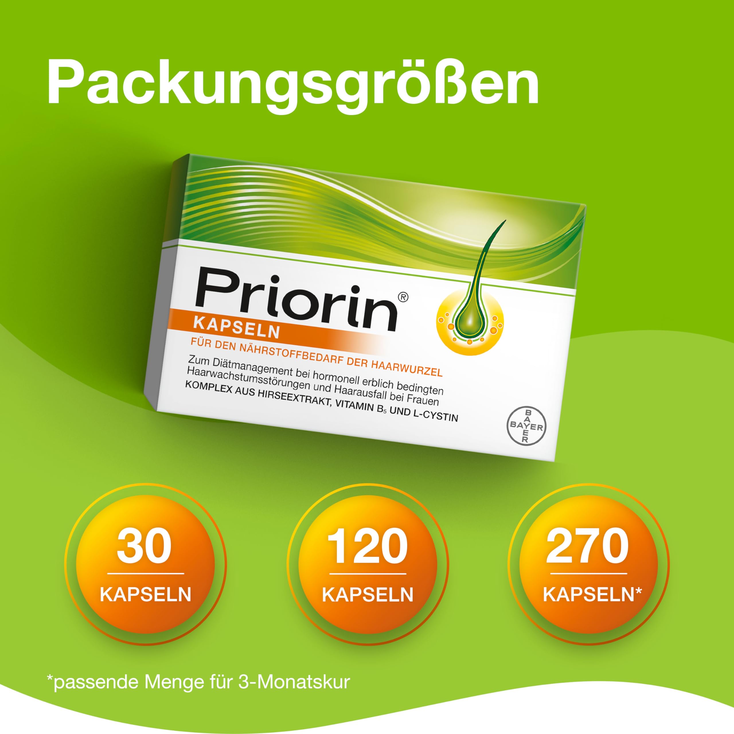 Priorin Kapseln | Haarausfall bei Frauen | volleres und kräftigeres Haar | nährstoffreich: Hirseextrakt, Vitamin B5 und Cystin | 30 Stück