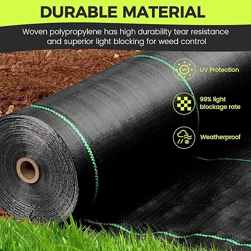 Miniatura 3 de Tela de barrera de malezas para jardín, tela resistente de 3 pies x 100 pies, tapete para control de malas hierbas para exteriores, tapete de
