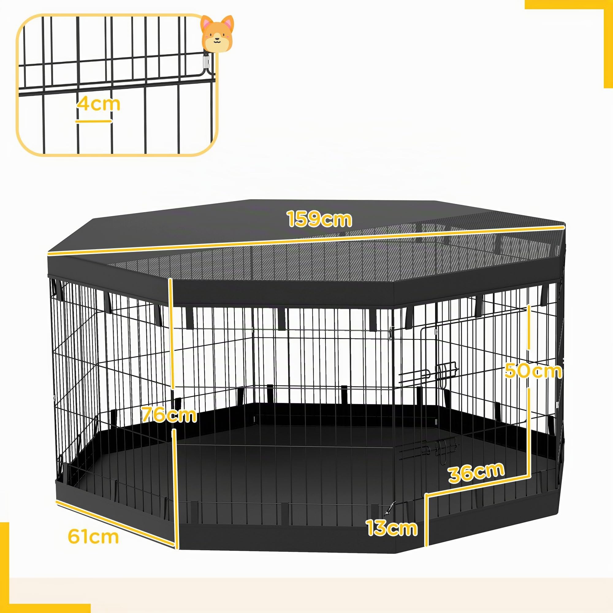 PawHut Welpenauslauf Türen für Hunde unter 20 kg 159 x 159 x 76 cm Schwarz | Welpenlaufstall, Fenster, Laufgitter mit Atmungsaktiv Netz, für kleine & mittelgroße Hunde, Indoor & Outdoor