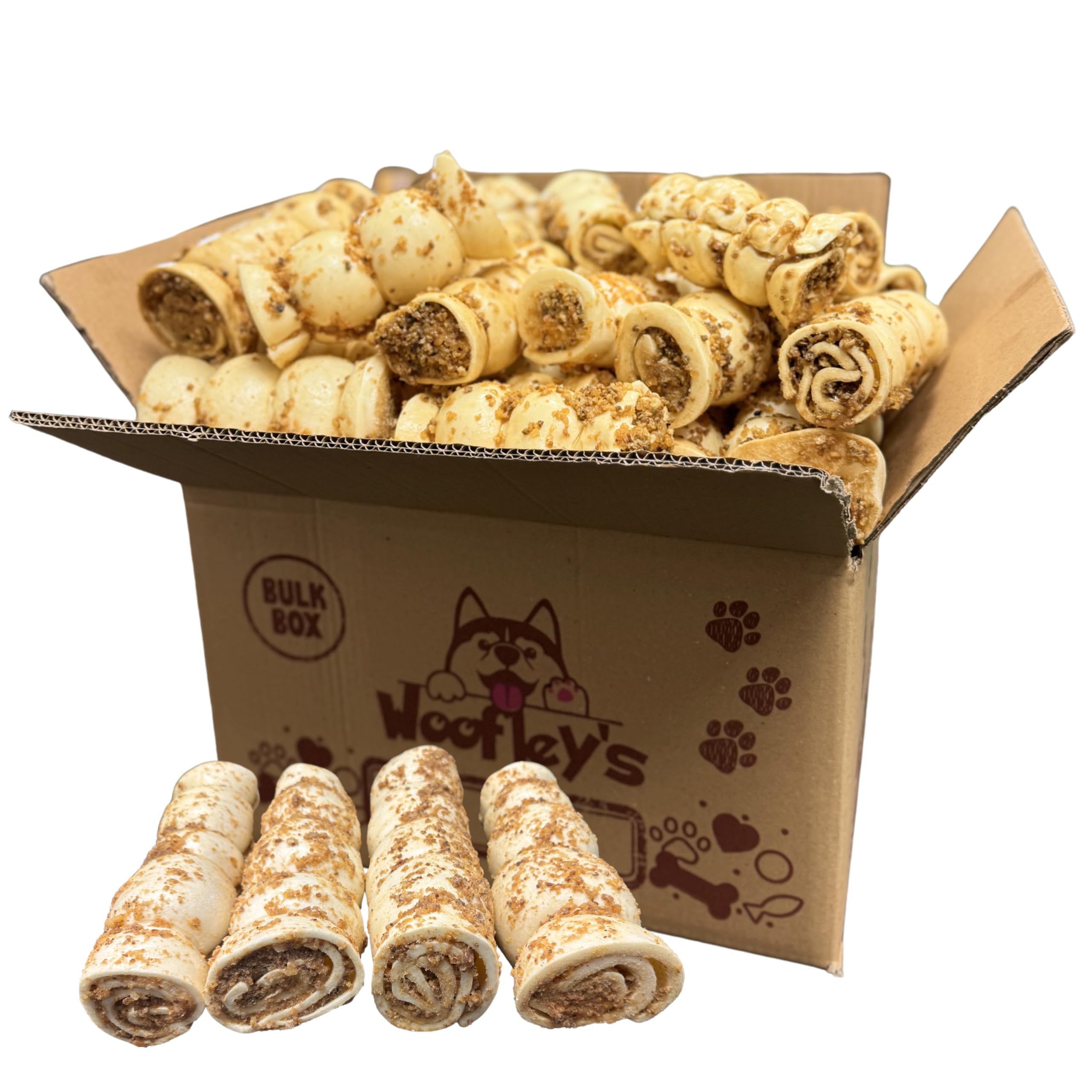 Woofley's 5-6" Bully Dusted Beef Cheek Roll - (20 Count)- Beef Cheek Rolls for Dogs - Long Lasting Natural Dog Chews