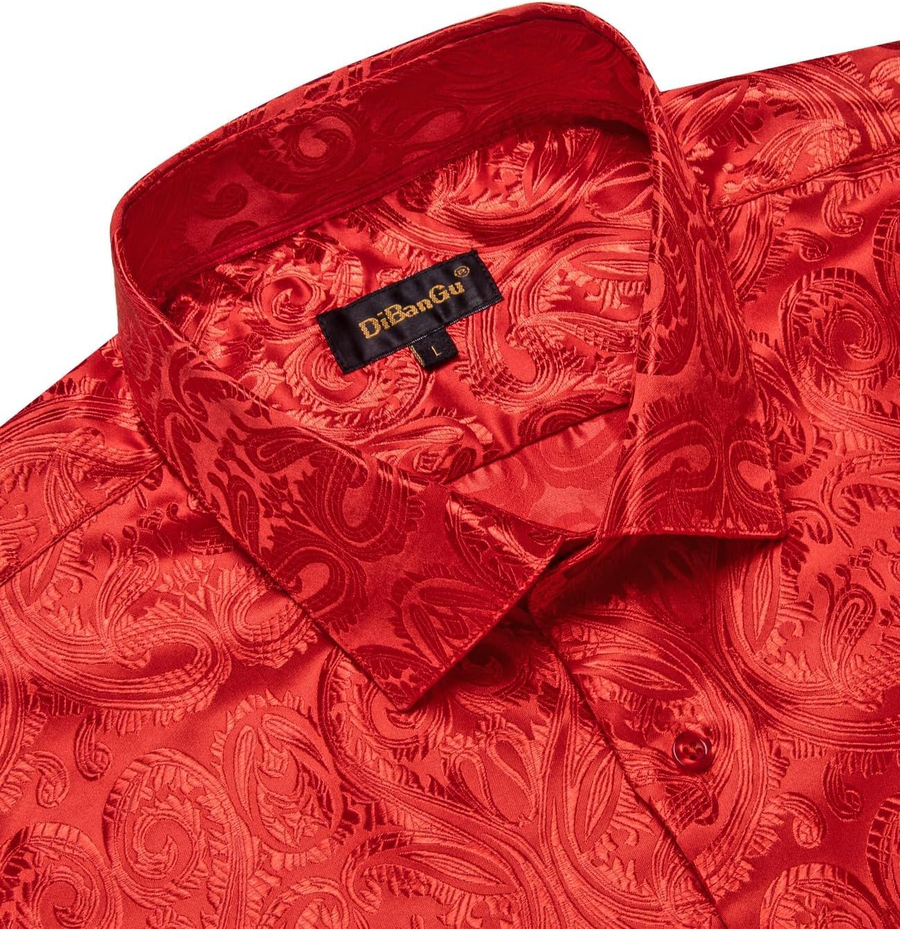 DiBanGu Silk Mens Dress Shirts,Woven Paisley Long Sleeve Button Down Shirt for Men Casual Regular Fit Shirts Wedding Party