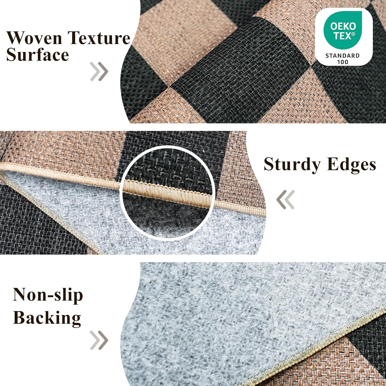 2x6 Jute Woven Runner Rug: Non-Slip Backing Diamond Pattern - Easy Clean Carpet for Hallway Kitchen - Washable Thin Indoor Rugs for High Traffic Areas Farmhouse Home Decor (Black/Brown,2x6)