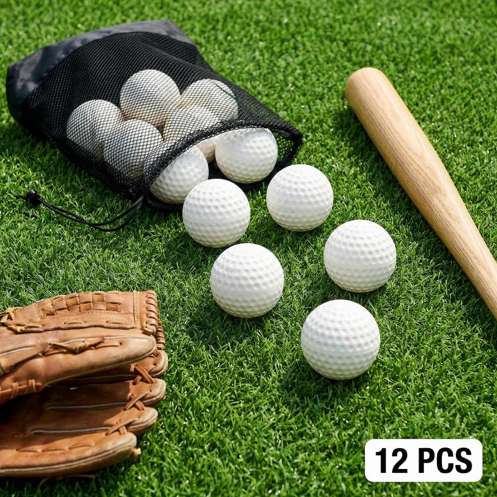 Tebery Paquete de 12 pelotas de béisbol verdes con hoyuelos, pelotas de béisbol de máquina de lanzamiento de 9 pulgadas para coordinación ojo-mano, práctica de bateo y campo