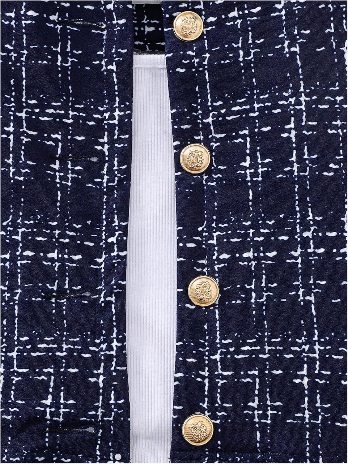 WDIRARA Girl's 2 Piece Outfits Plaid Half Sleeve Jacket and Ruffle Mini Skirt Set 11 Years Deep Blue