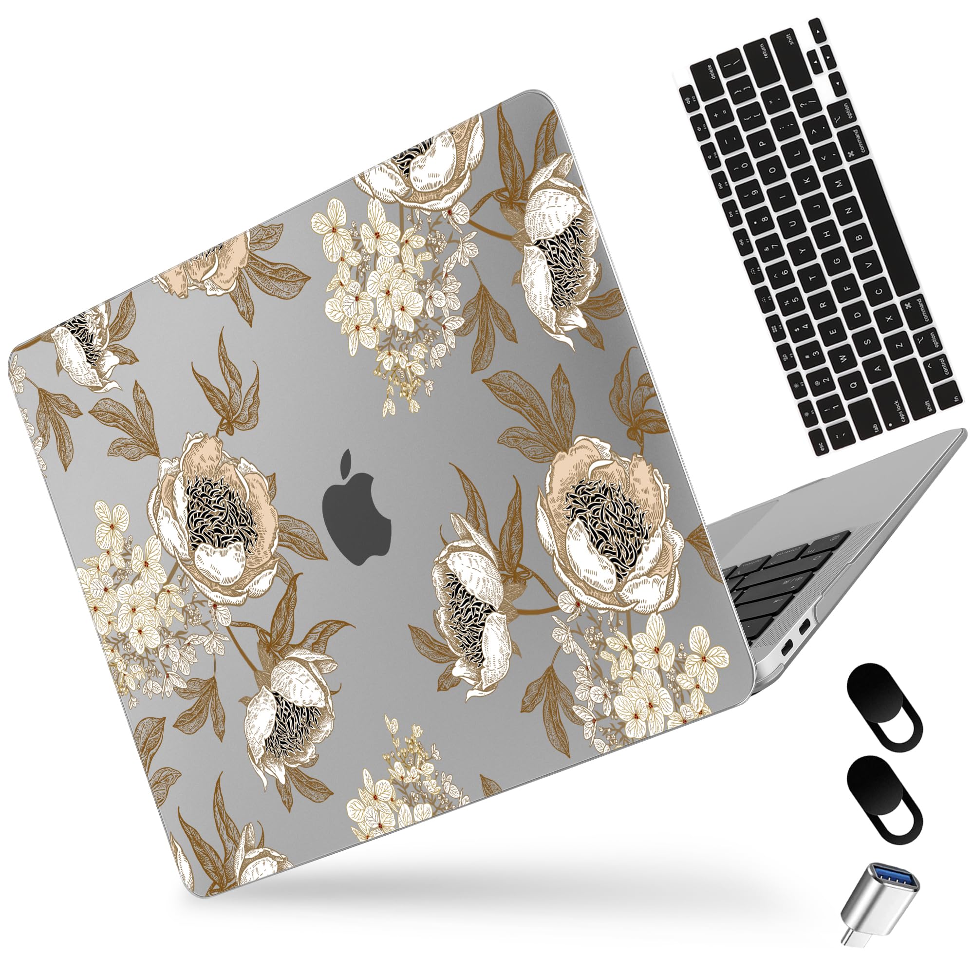 MEEgoodo for M2 MacBook Pro 13 inch Case 2022 2021 2020, Clear Cover Fit Model A2338 M2/M1 A2251 A2289, Flexible Plastic Case for 13.3-inch Laptop, Hard Shell for MacBook Pro M2, Hydrangea Flowers