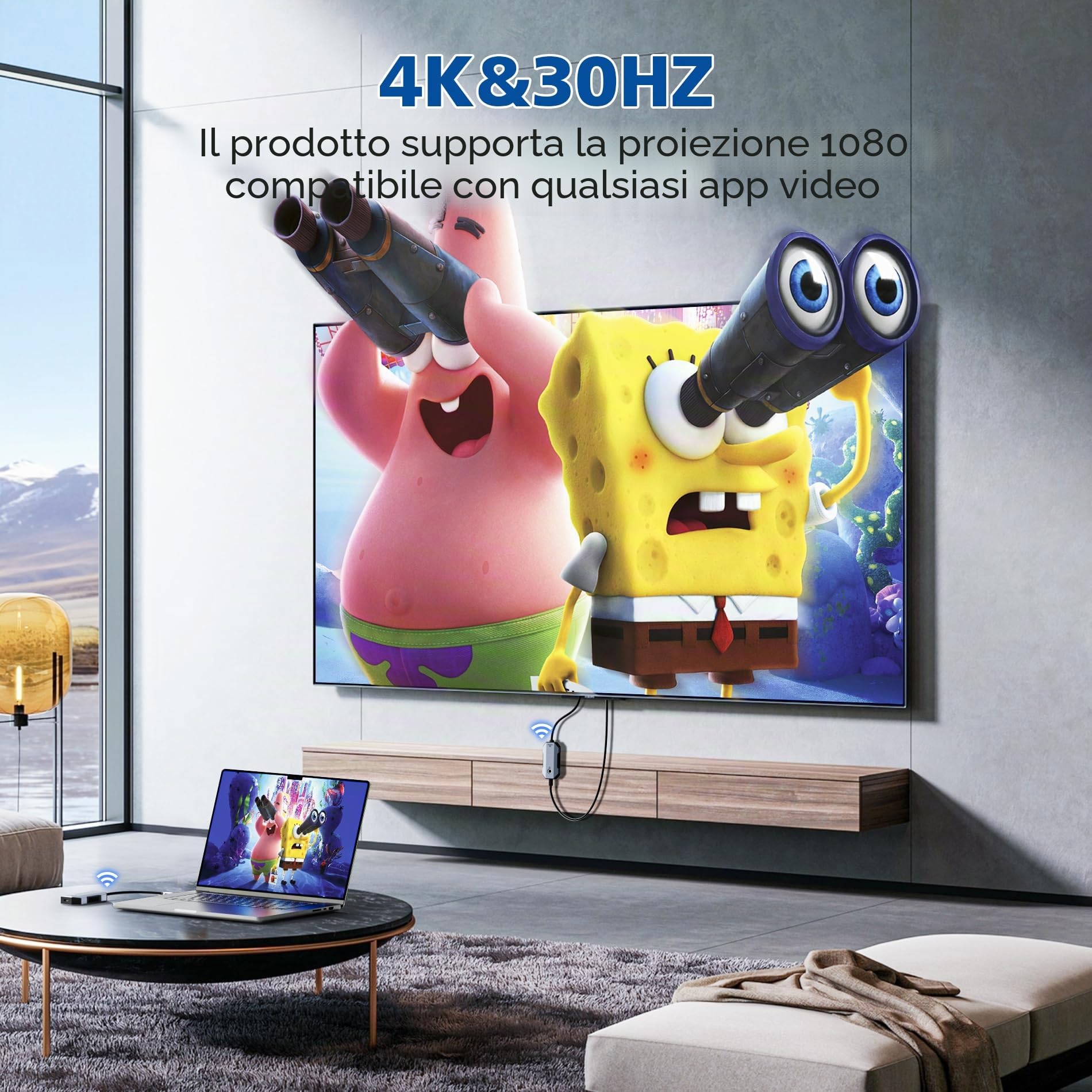 Aceele USB C a HDMI Wireless, 4K/30Hz Trasmettitore(con PD Ricarica) e Ricevitore Wireless HDMI Dongle, Portata 80M, 2,4/5G Streaming Video/Audio da Laptop, Telefono, iPad Pro a Monitor/TV/Proiettore