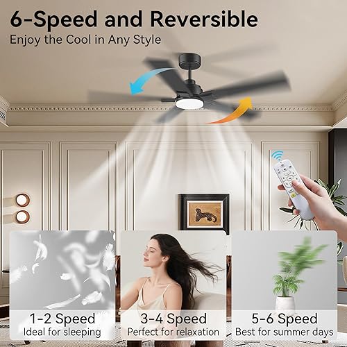 Miniatura 3 de Ventiladores de techo de 52 pulgadas con luces, ventilador de techo inteligente con luz y control remoto, Alexa, aplicación, WIFI, ventiladores de
