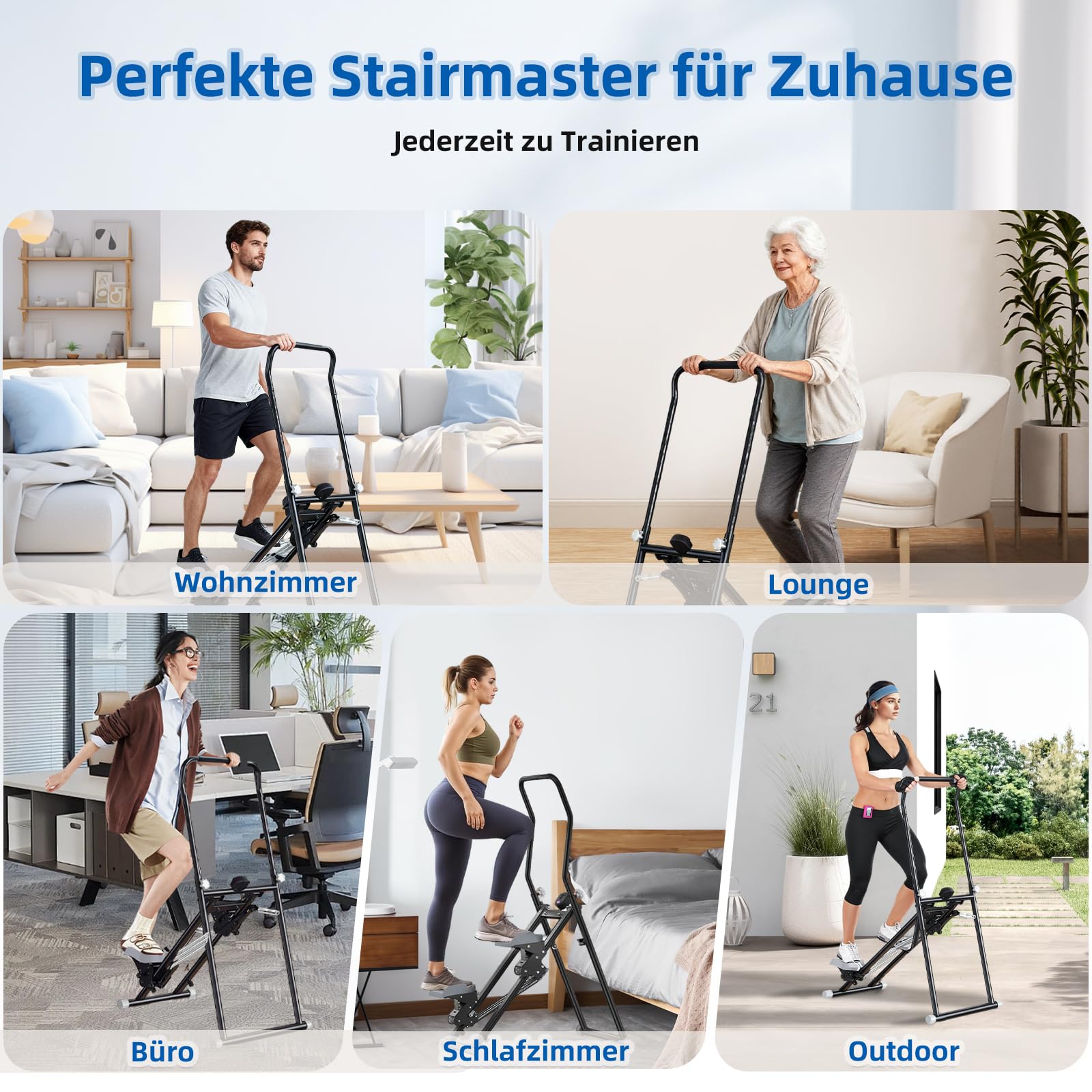 Stair Stepper für Zuhause, Stairmaster mit Einstellbarem 3 Stufen Widerstand für Ganzkörpertraining, Vertical Climber Zusammenklappbarer mit Adjustable Lenker und Pedale
