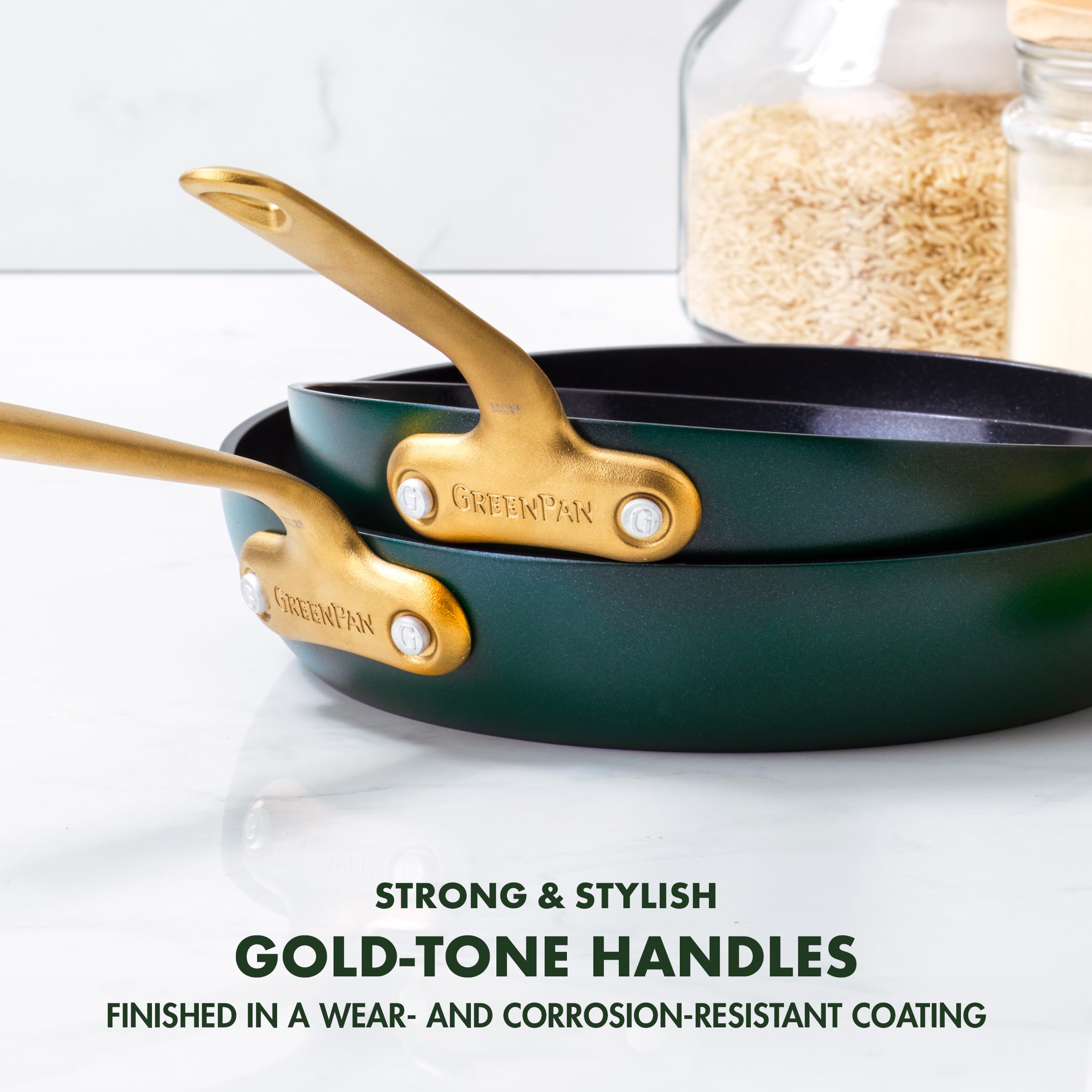 GreenPan Craft 3-teiliges Bratpfannen-Set, 20,3 cm, 24,1 cm und 27,9 cm Bratpfannen, PFAS-freie Keramik-Antihaftbeschichtung, Induktionsfertiges Kochgeschirr, langlebig, harteloxiert, spülmaschinen