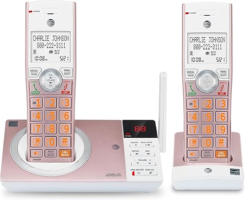AT&T CL82257 DECT 6.0 - Teléfono inalámbrico de 2 auriculares para el hogar con contestadora, bloqueo de llamadas, identificador de llamadas por