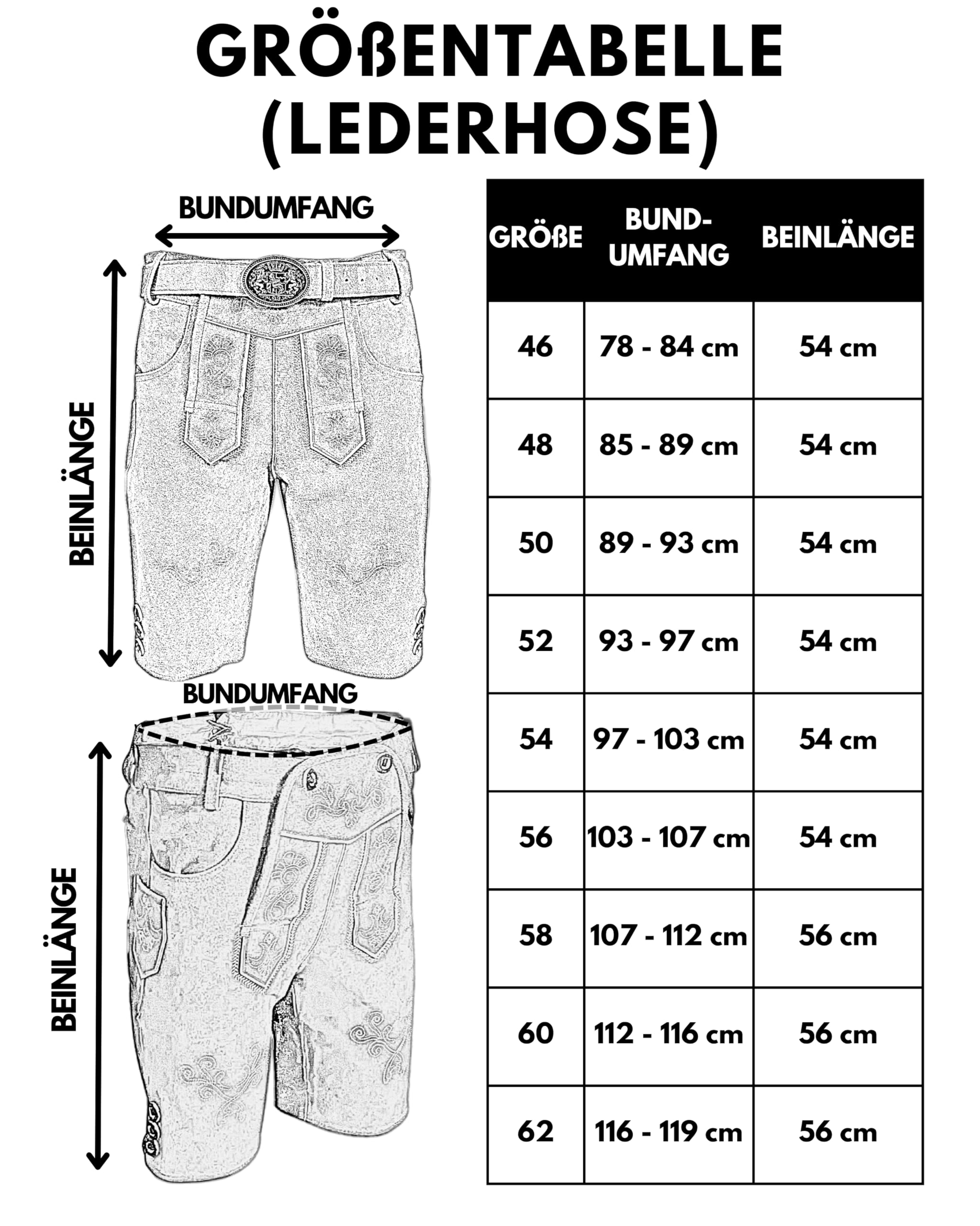 ALL THE GOOD Herren Trachten Set Lederhose mit Gürtel + Trachten Hemd Bayerische Oktoberfest Trachtenlederhose MGKHBR01