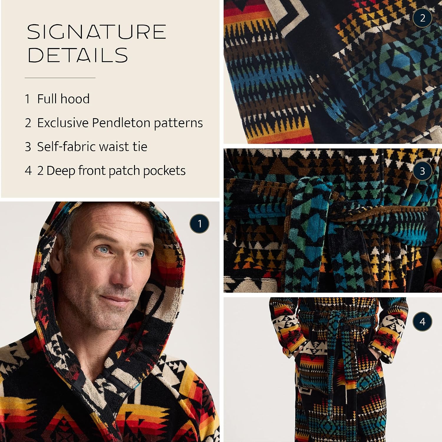 Pendleton Men's Robe, 100% Cotton, Unisex Bathrobe with Hood and 2 Deep Pockets, Dual Sizing X/XS, S/M, L/XL, Washable