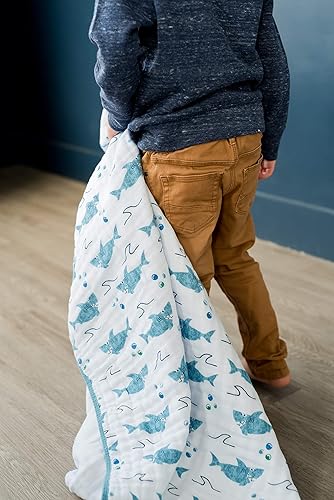 Miniatura 5 de Manta Dream Everything  100% muselina de algodón  de gran tamaño de 47 x 47 pulgadas  Manta premium de 4 capas (tiburón)