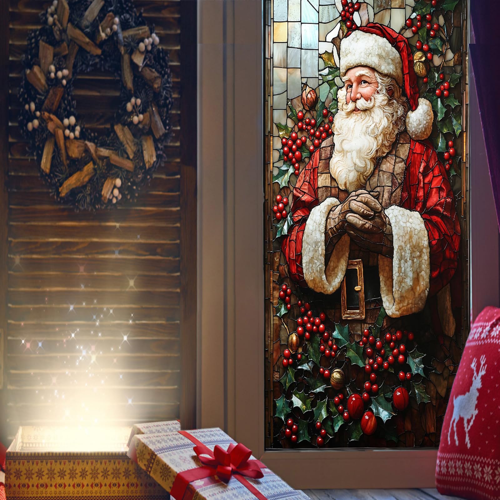 Pellicola Vetri Finestre 45x100cm (3PCS) Babbo Natale Pellicola Adesiva Per Vetri Oscurante,Adesivi Per Vetro Autoadesiva,Pellicole Vetri Anti Uv,Pellicola Privacy Finestre Casa/Ufficio