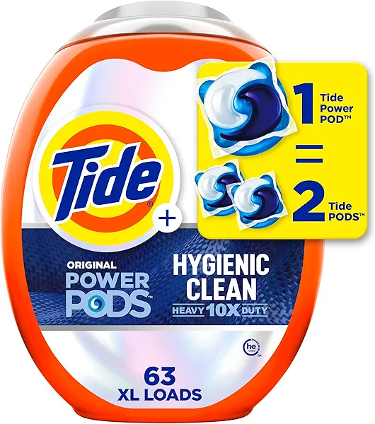 Tide Hygienic Heavy 10x Duty Power PODS Laundry Detergent Pacs, Original, 63 Count (Packaging May Vary)