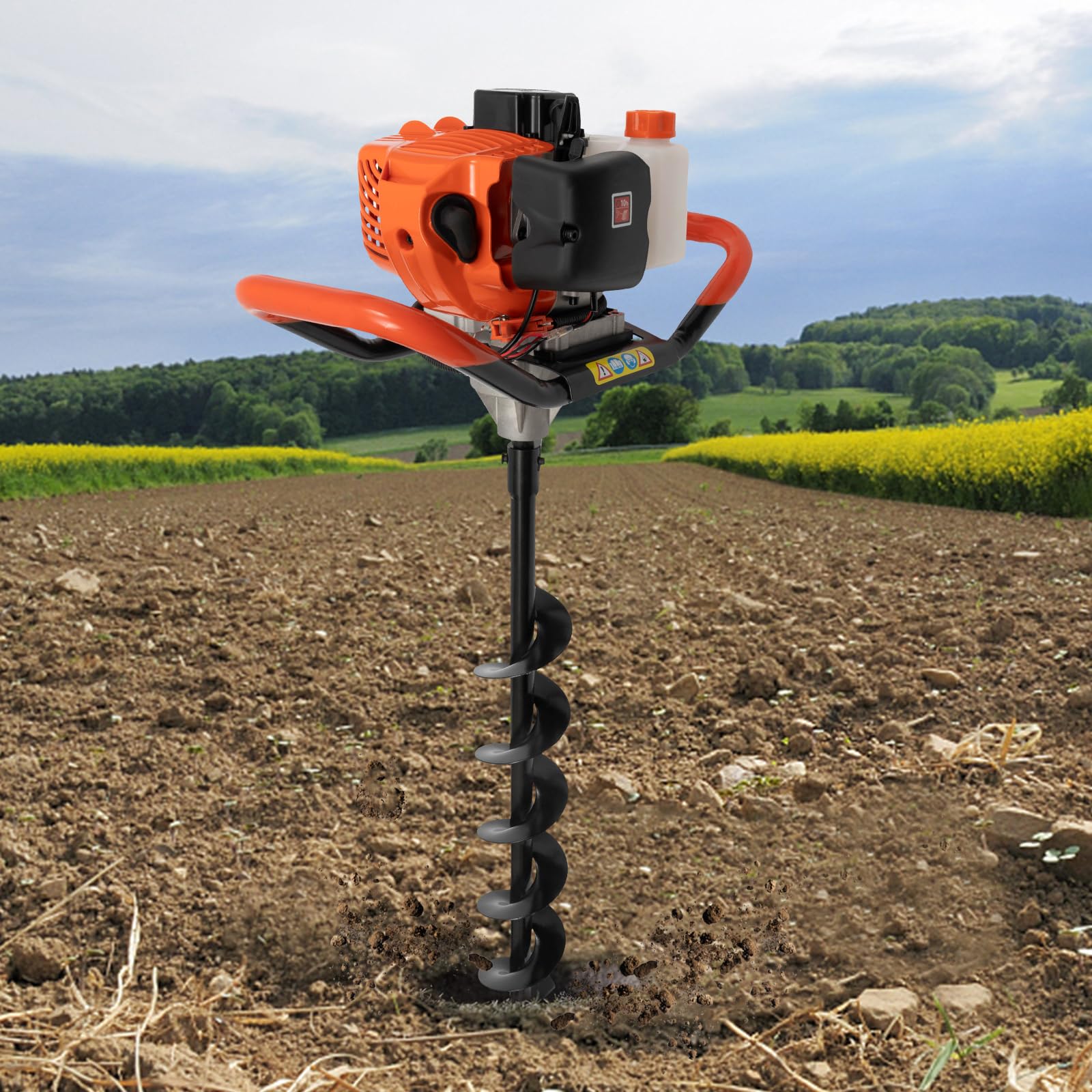 52CC 2-suwowe wiertło do gleby na benzynę, 1460 W, z gaźnikiem membranowym pompy i 3 wiertłami (11,5 cm, 10,5 cm, 20 cm), pojedyncze wiertło do gleby, do roślin, drzew i wiercenia