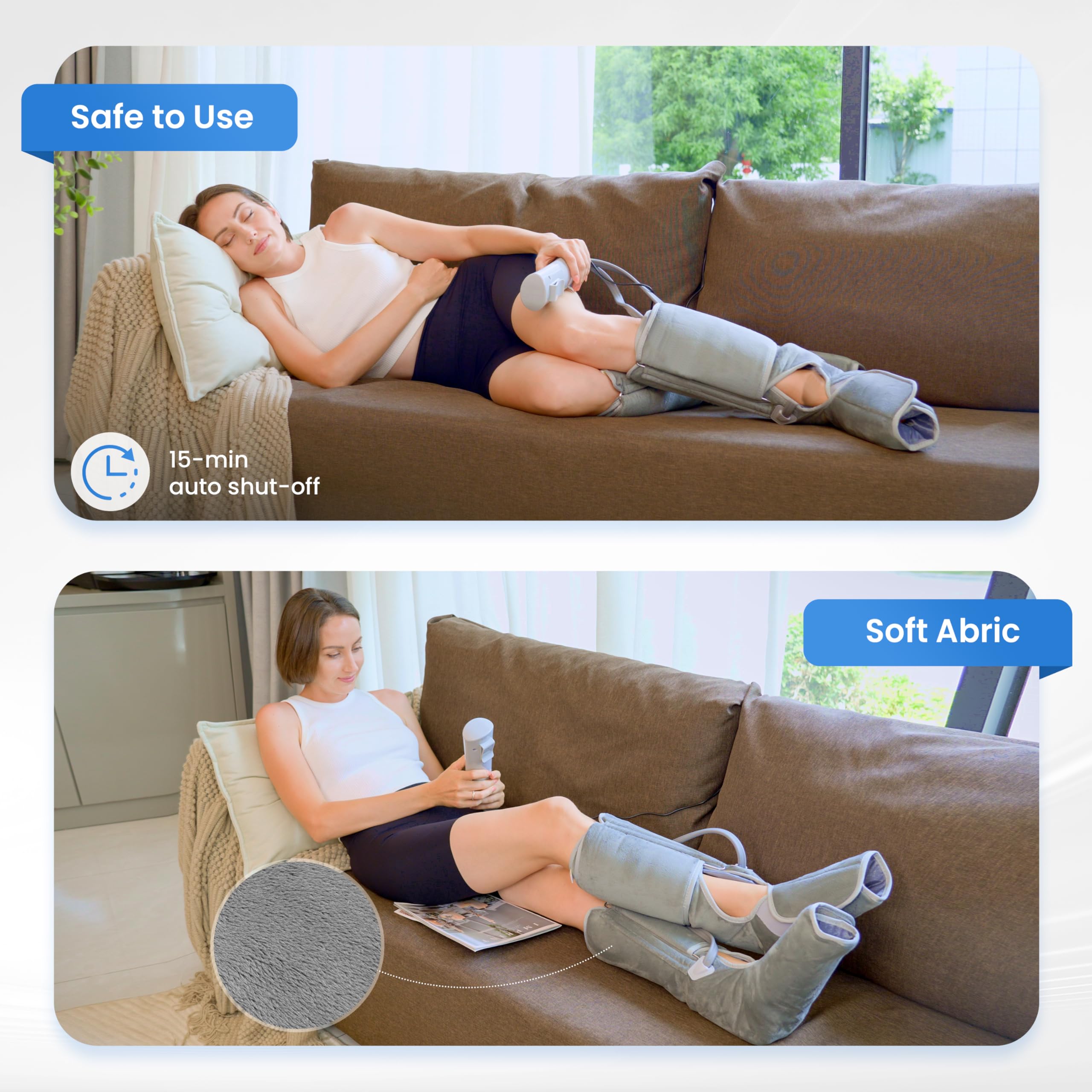 COMFIER Appareil de massage des jambes avec fonction de compression et de chaleur, appareil de massage des pieds et des mollets avec 3 niveaux d'intensité et bottes de massage réglables