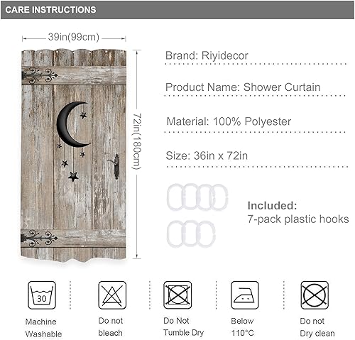 Miniatura 3 de Riyidecor Cortina de ducha pequeña para puerta de granero, 36 pulgadas de ancho x 72 pulgadas de alto, cortinas de ducha individuales para casa