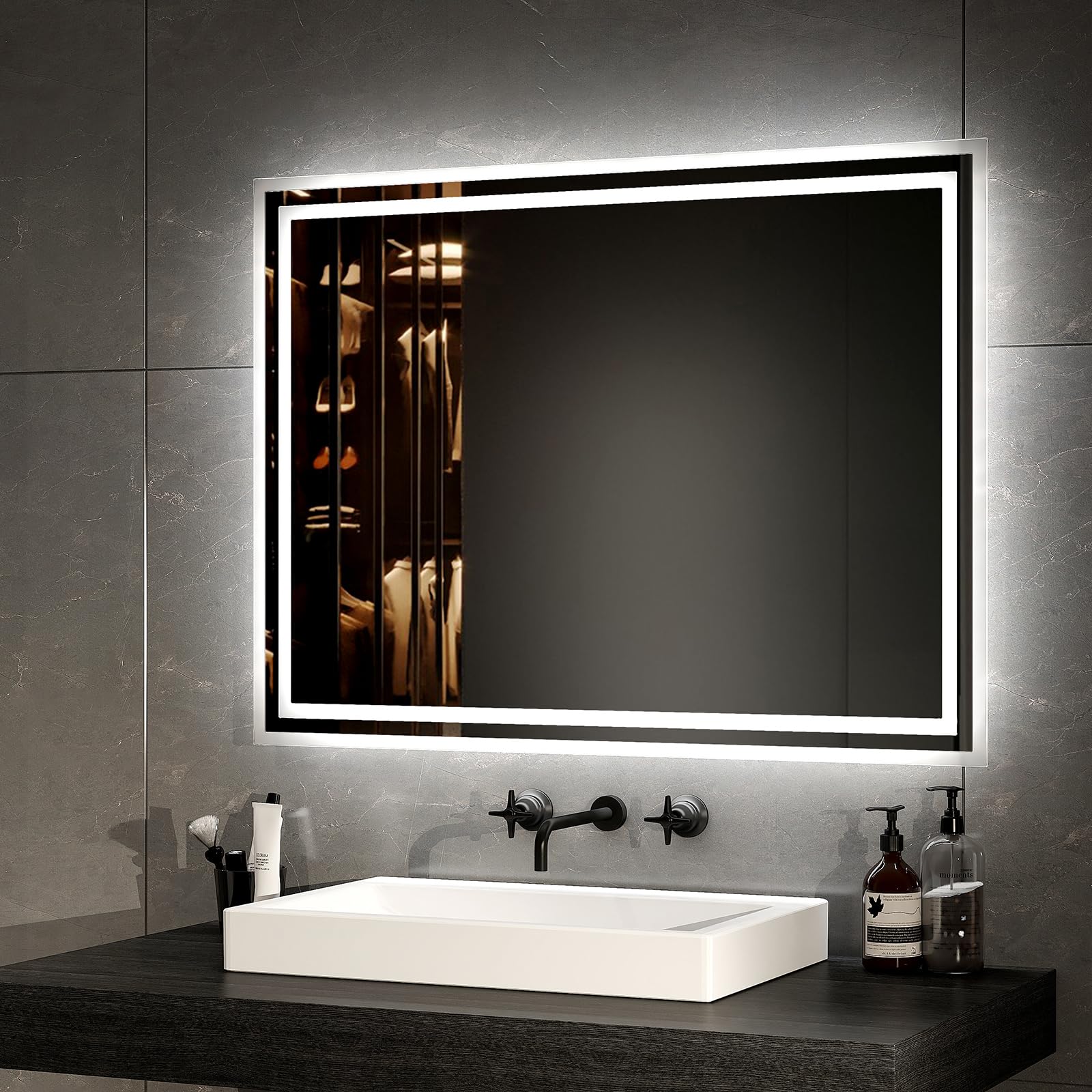 EMKE LED Badspiegel mit Beleuchtung 80x60cm, Anti-Beschlag-Funktion