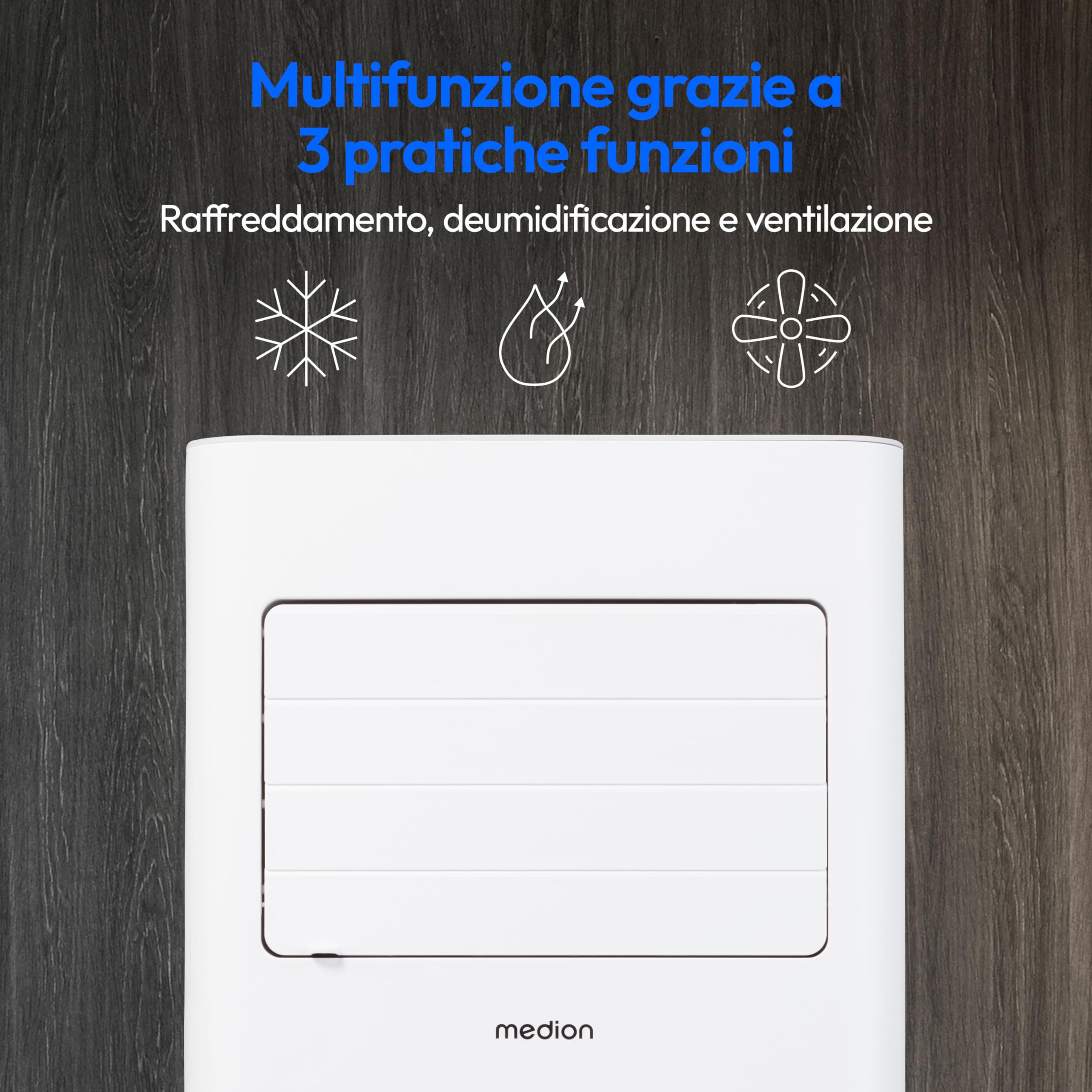 MEDION Condizionatore Portatile E701 (7000 BTU 3-in-1, raffreddamento, ventilazione, deumidificazione, modalità notturna, schermo a LED, con telecomando e kit installazione, MD 37730)