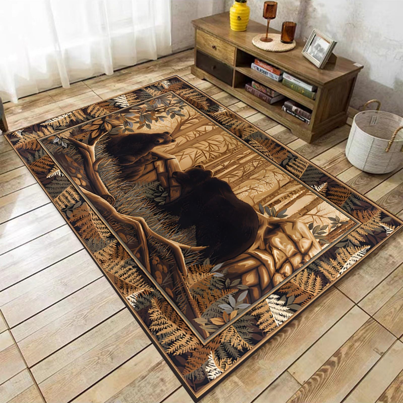 Tapis de chambre rustique ours des bois pour bureau et salon