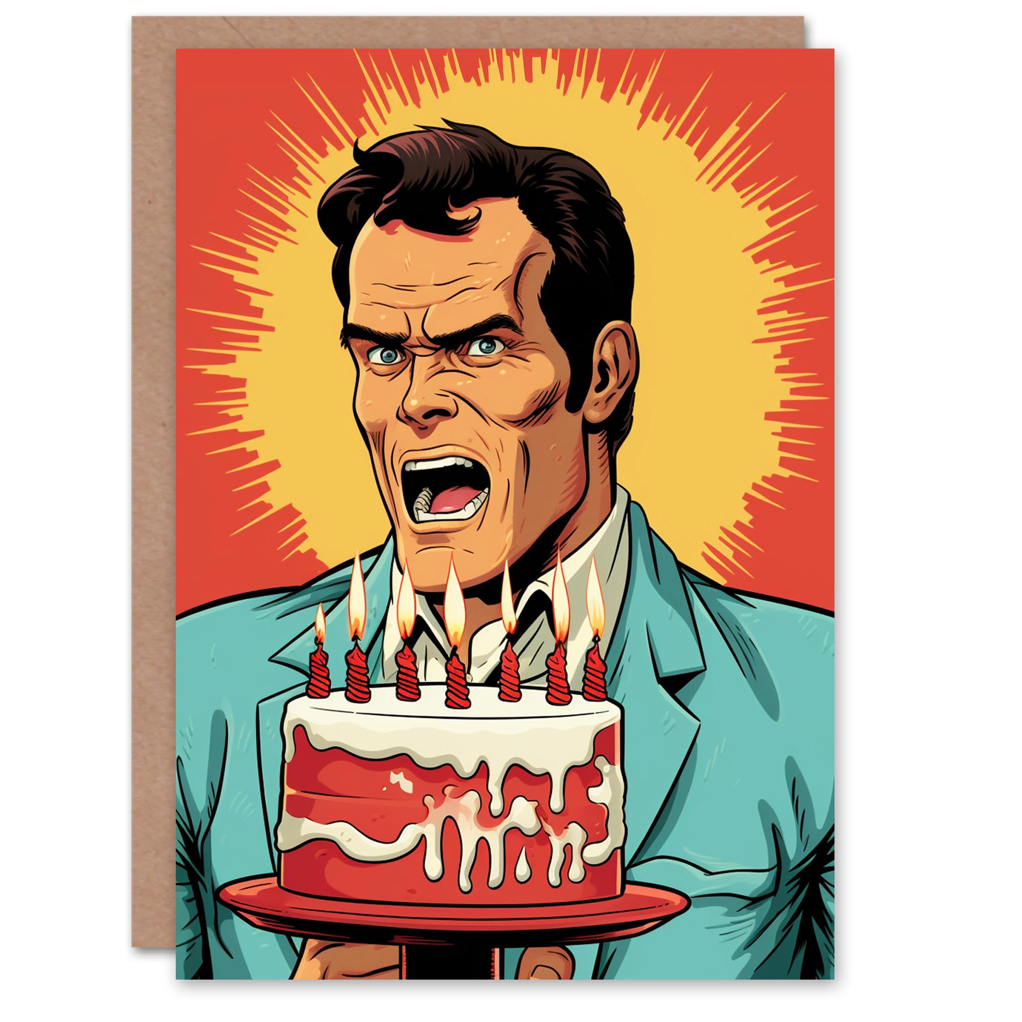 Artery8 Birthday Greeting Card Funny Angry Comic Man Cake For Him Her