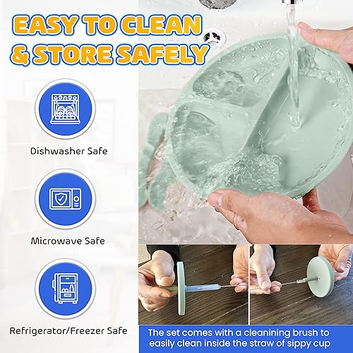 Miniatura 7 de HippoBaby Suministros de destete para bebés  Juego de 10 piezas de alimentación de silicona  Taza de babero para bebé niño pequeño plato dividido y