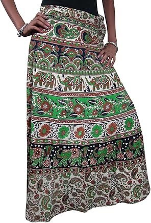 Mogul Interior Women's Wrap Around Cotton Printed Long Skirt One Size