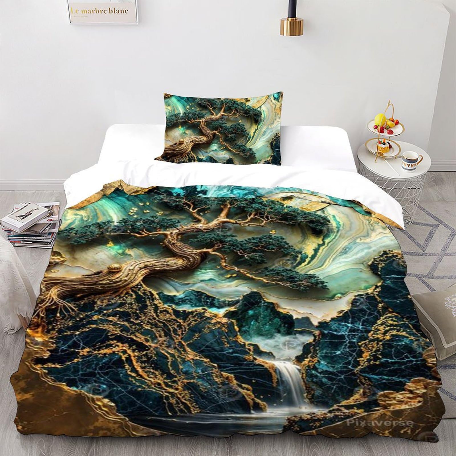 Housse de couette single 135x200cm microfibre imprimé 3D draw green