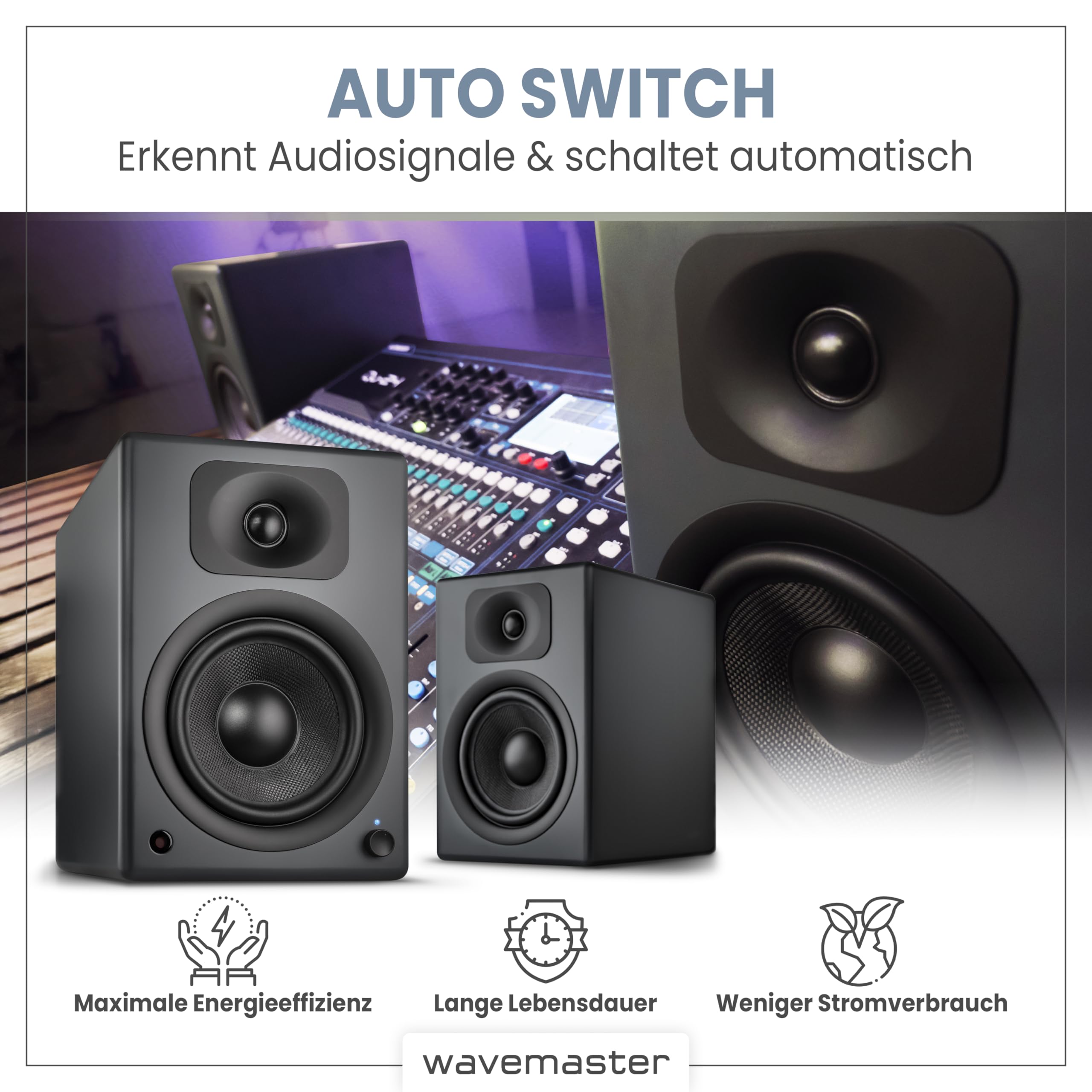 Wavemaster TWO PRO Stone Gray Aktiv-Boxen 110 Watt Bluetooth Lautsprecher-System mit IR-Fernbedienung
