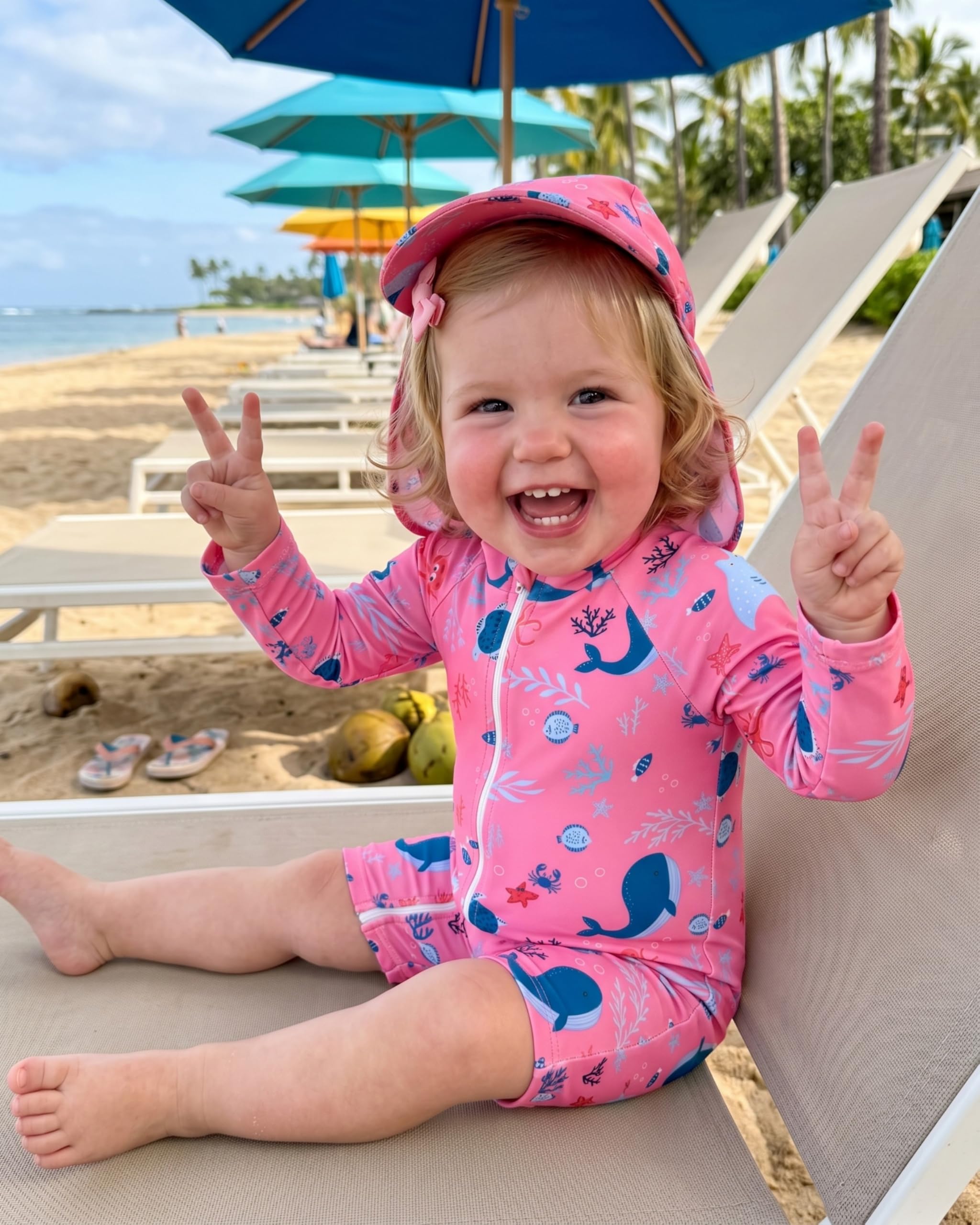 DivingBirds Costume da bagno intero per bambina, a maniche lunghe, con cerniera obliqua e cappuccio