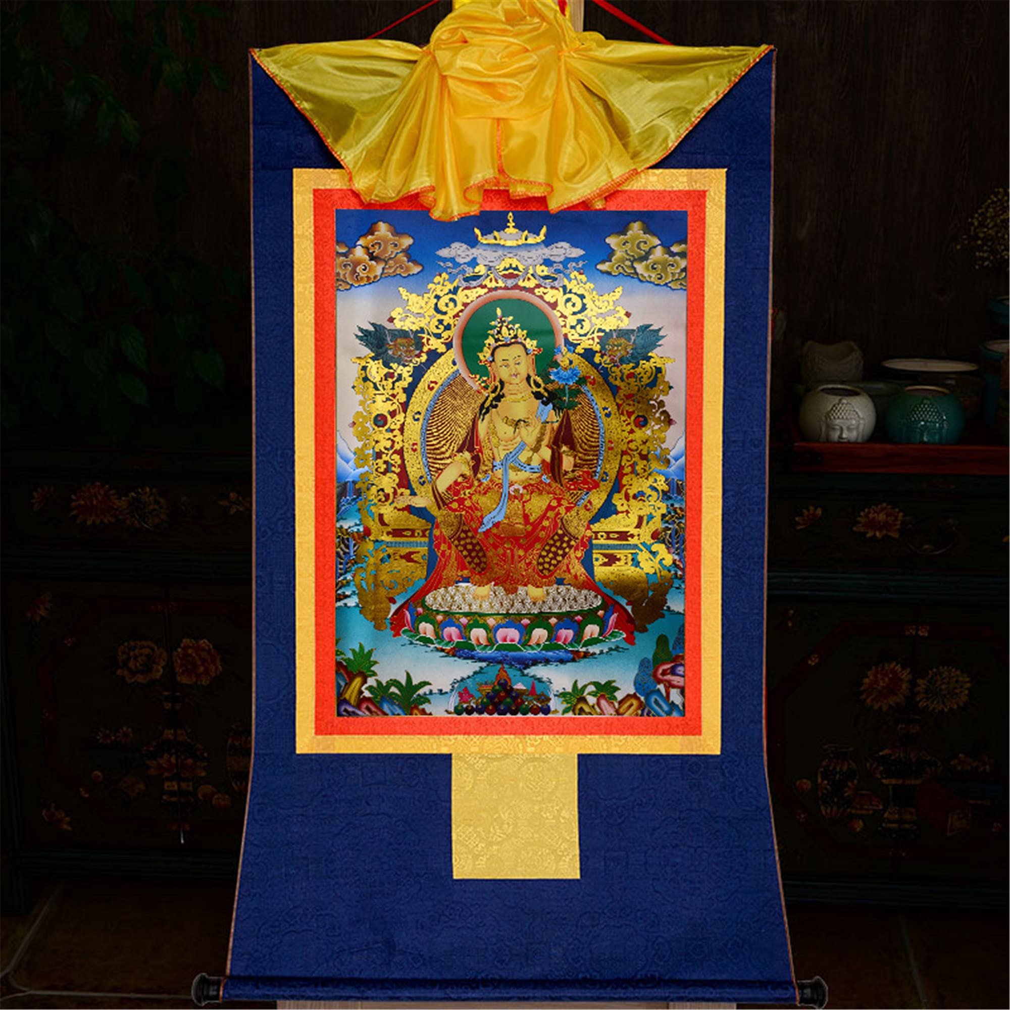 Gandhanra Thangka Tibétain - Bouddha Maitreya Thangka - Peinture Tantrique Bouddha à Dorure - Tapisserie Mural pour Décoration Zen - Méditation et Relaxation Spirituelle