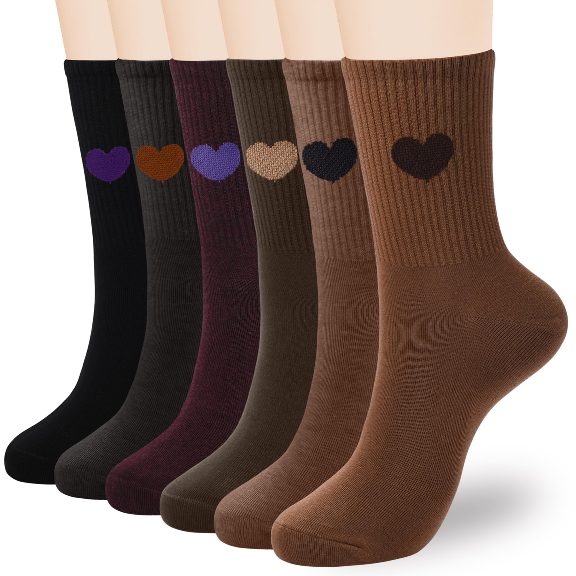 inhees Womens Cotton Crew Calf Socks - Ankle Boot,Novelty Cute Heart 6Pairs