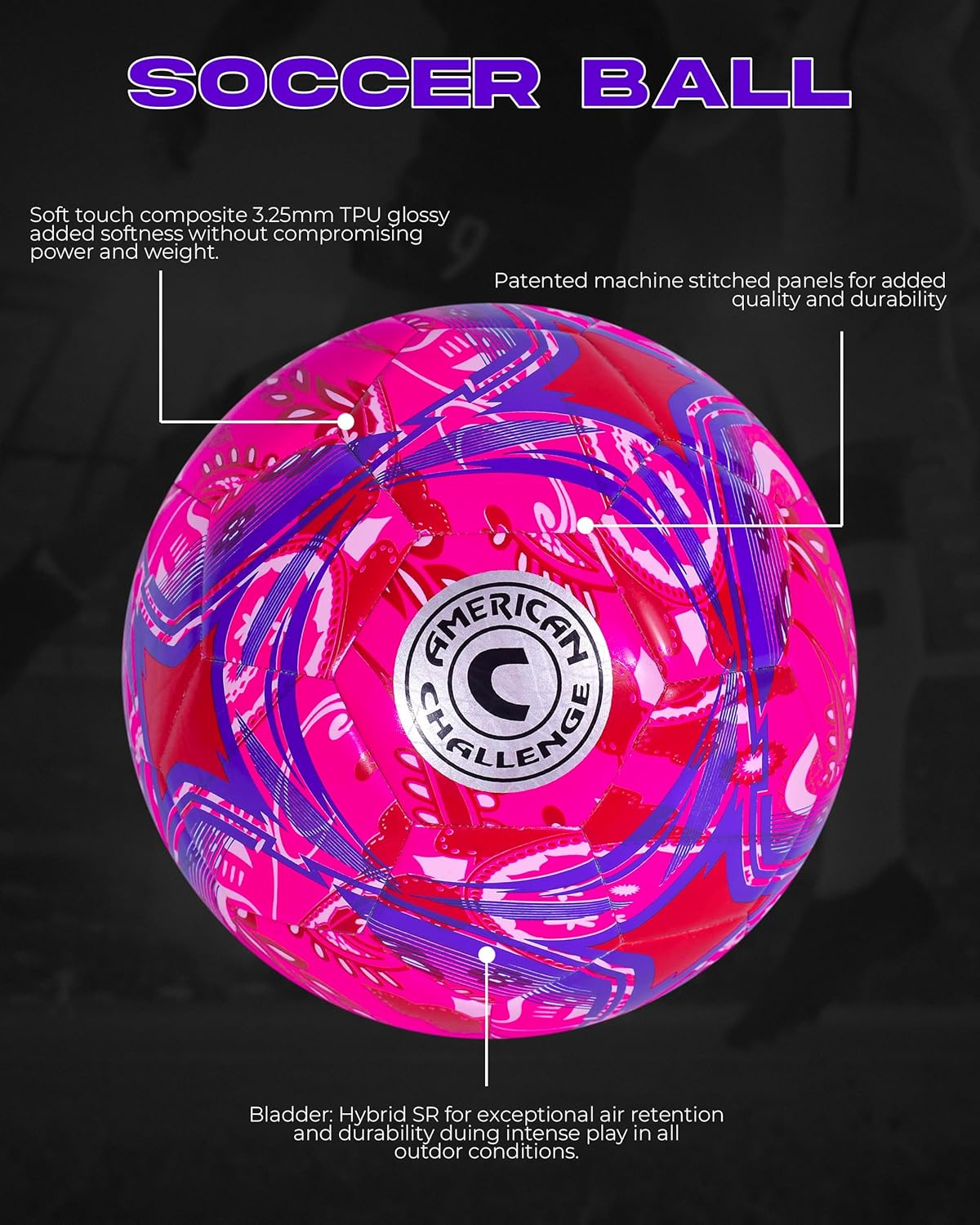 American Challenge Paisley Soccer Ball – Professional Training Soccer Ball for Grass Fields – Durable TPU Machine Stitched Soccer Balls – Sizes 3, 4 & 5 – Outdoor Practice & Match Play