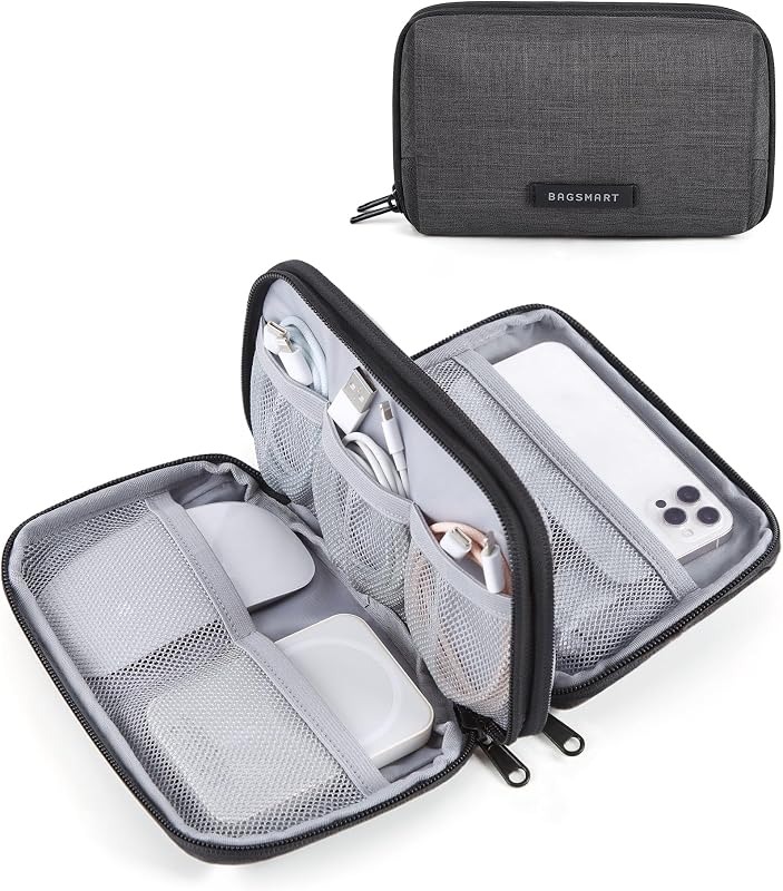 Electronics Travel Organizer for Cords, Zipper Pouch, Black | Travel Essentials, Tech Organizer Pouch, Cord organizer bag for Cables, Compact Travel Accessories
