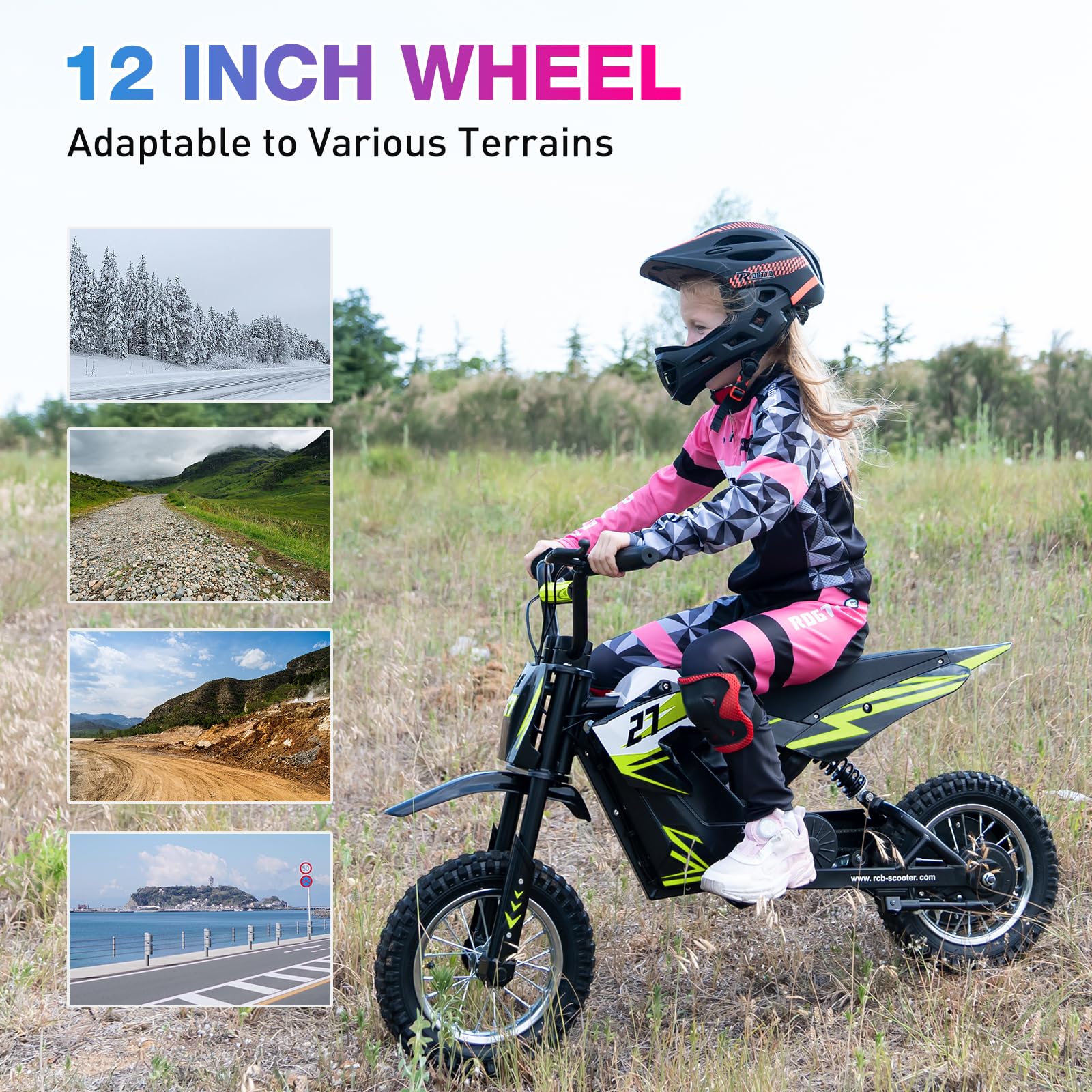RCB R9X Elektro Motorrad Kinder, 12 Zoll Luftreifen, Elektromotorrad mit Leistungsstarker Motor,5,2Ah Akku,3 Geschwindigkeitsmodus 8/12/25KMH, Reichweite 17KM, Moto Crossbike für Kinder (Schwarz &Grün