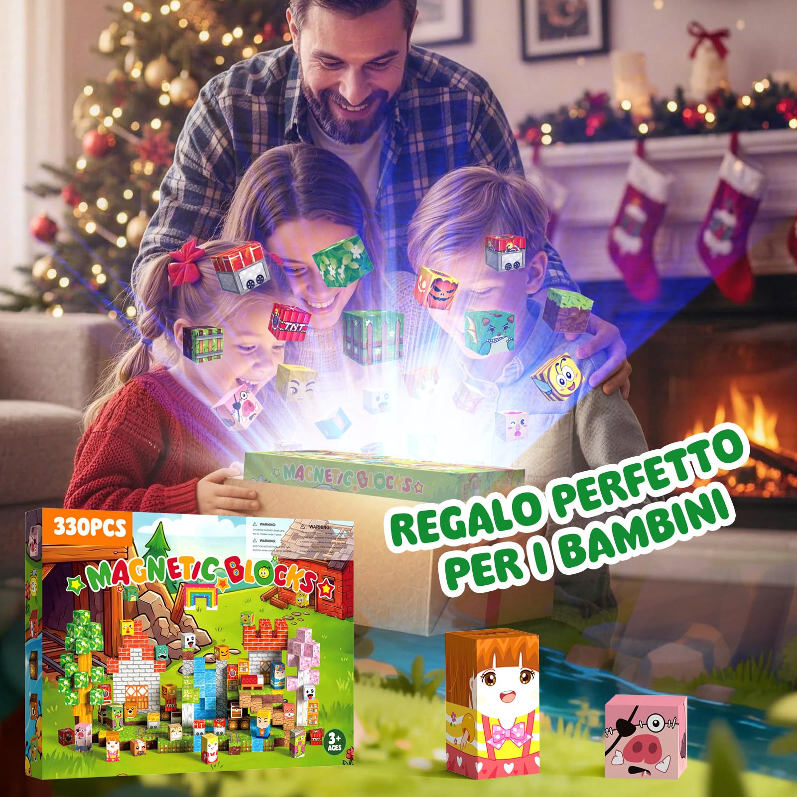 Costruzioni Magnetiche per Bambini 330 PCS 2CM 3+ Giochi Cubi Magnetici Blocchi Magnetic Building Blocks Giocattoli Montessori a Partire da 3 4 5 6 7 8 9 10 11 12 Anni Regali (traccia)
