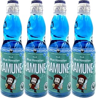 4pk MPF Ramune 6.7oz Japanese carbonated soft drink , Japanese Marble Soda , Glass Bottle Soda , Kids Japanese Drink , Fun Japanese Soda , Anime Drink Japan , Japanese Festival Drink , Asian Drink Gift (Blue Hawaiian)