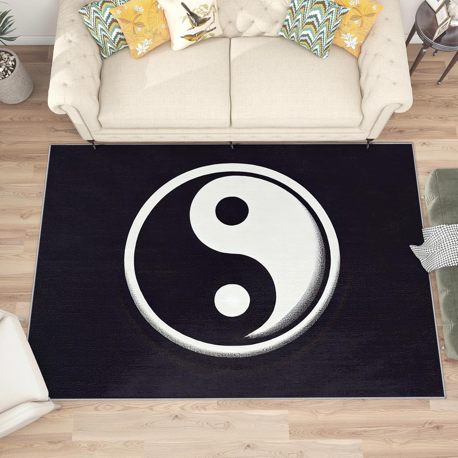 Yin Yang Rug - 2x3 ft Washable Non-Slip Stain Resistant Black and White Area Rug, Chinese Carpet for Entryway, Kitchen, Bedside, Oriental Home Decor & Gifts