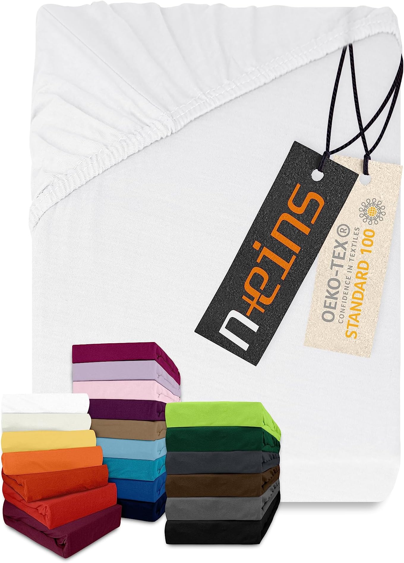 Npluseins Jersey Fitted Sheet 100% Cotton, white, 180-200 x 200 cm
