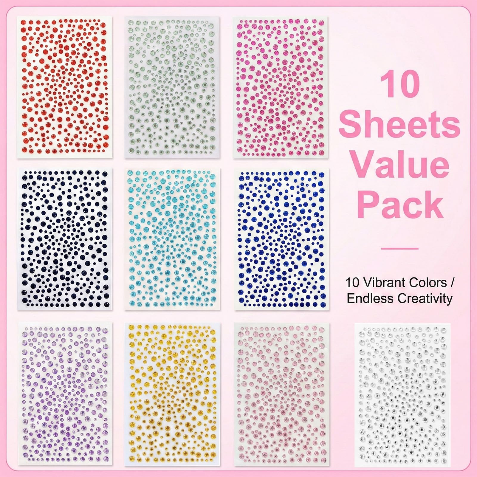 10 PCS Strass Autocollants Cristal, Strass Autocollant Diamant Cristal pour Strass Visage Maquillage Décoration Ongles Strass Bijoux pour DIY Artisanat Nail Body Maquillage Décoration Scrapbooking