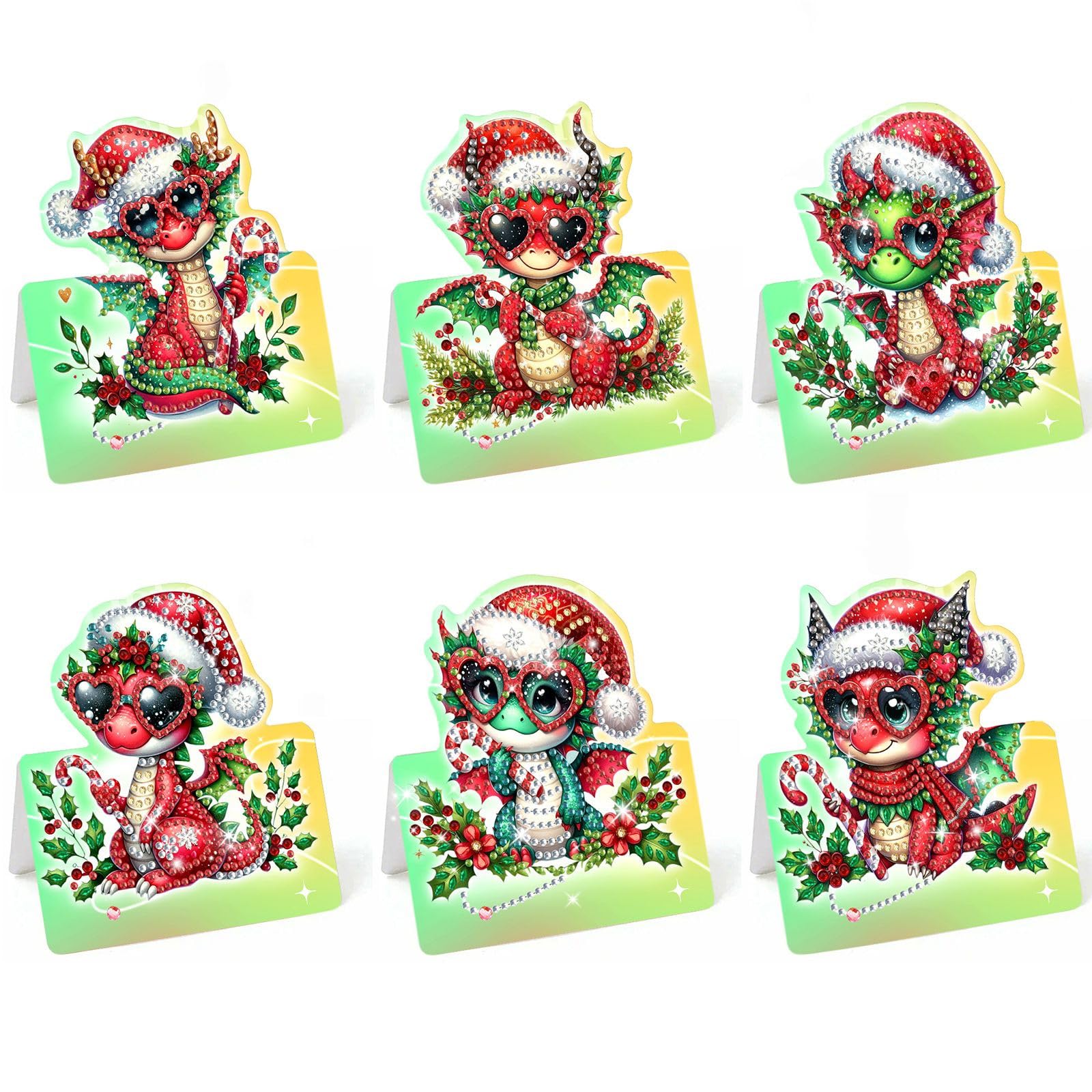 Lebartm 6Pcs 3D Folding Greeting Card DIY Diamond Art Painting Foldable Thank You Cards with White Envelopes Blessing Greeting Card Set for Festival Holiday-Christmas Pterosaur โ image 1