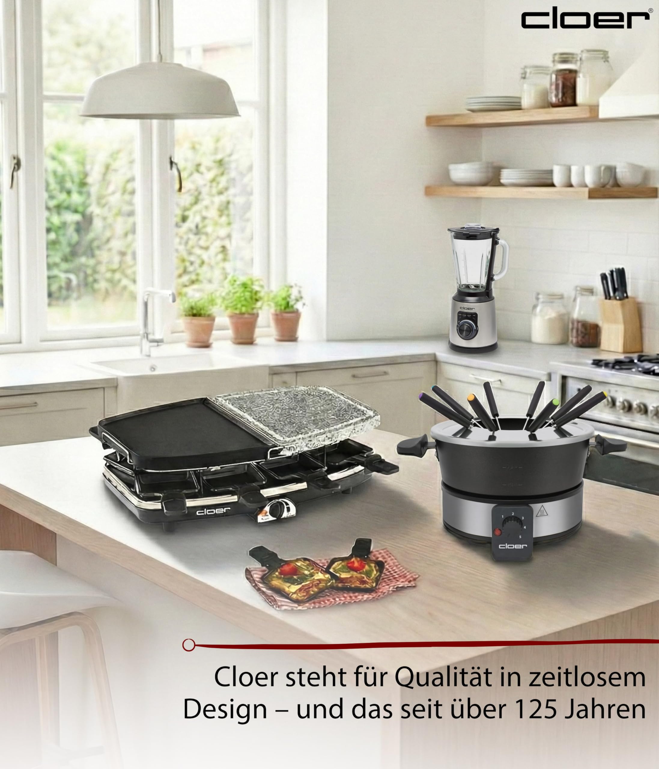 Cloer 6435 Raclette mit Naturstein 1200 W 8 antihaftbeschichtete Raclettepfännchen