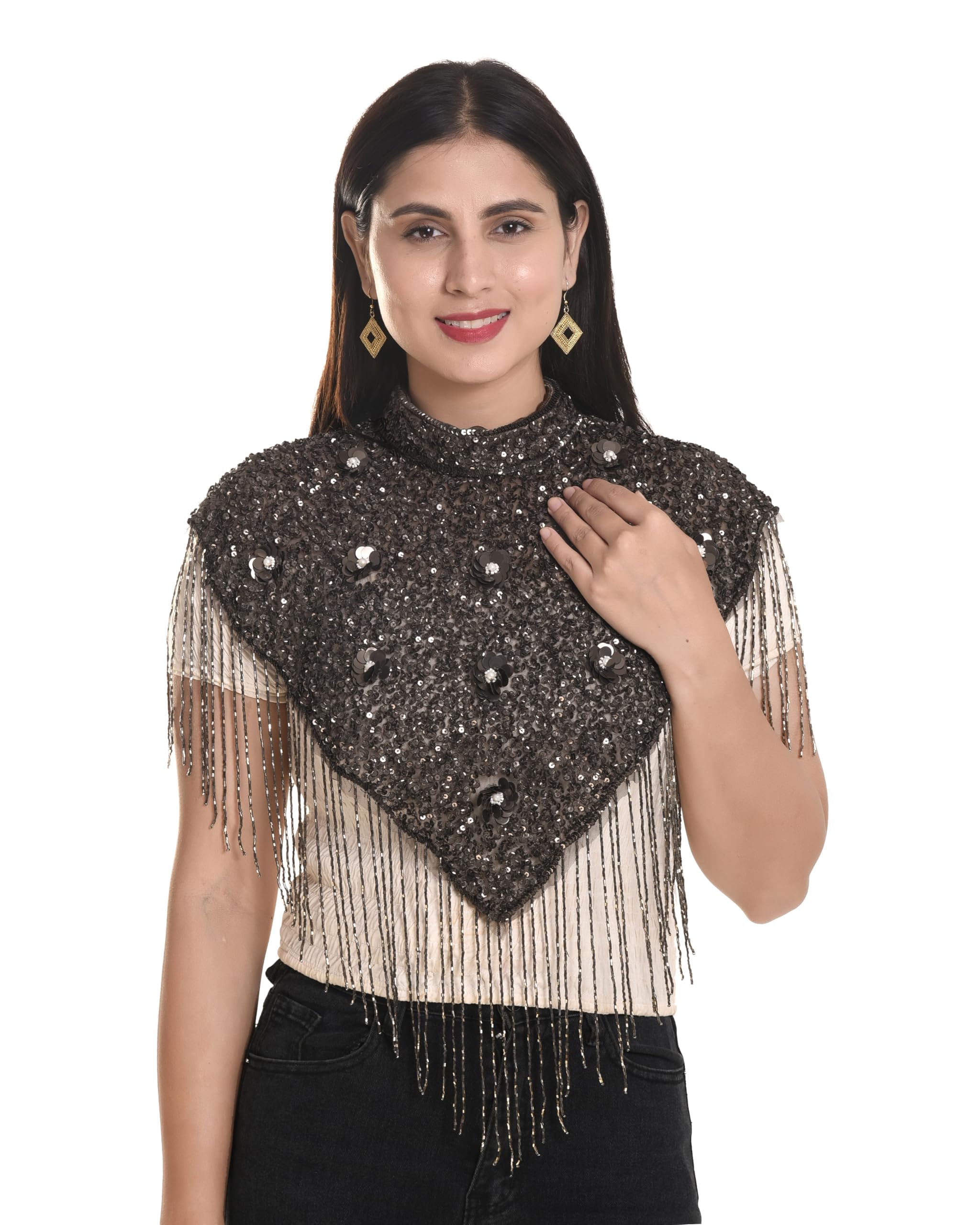 Poncho For Women's Capes Shrug's Embroidery Sleevless-image-9