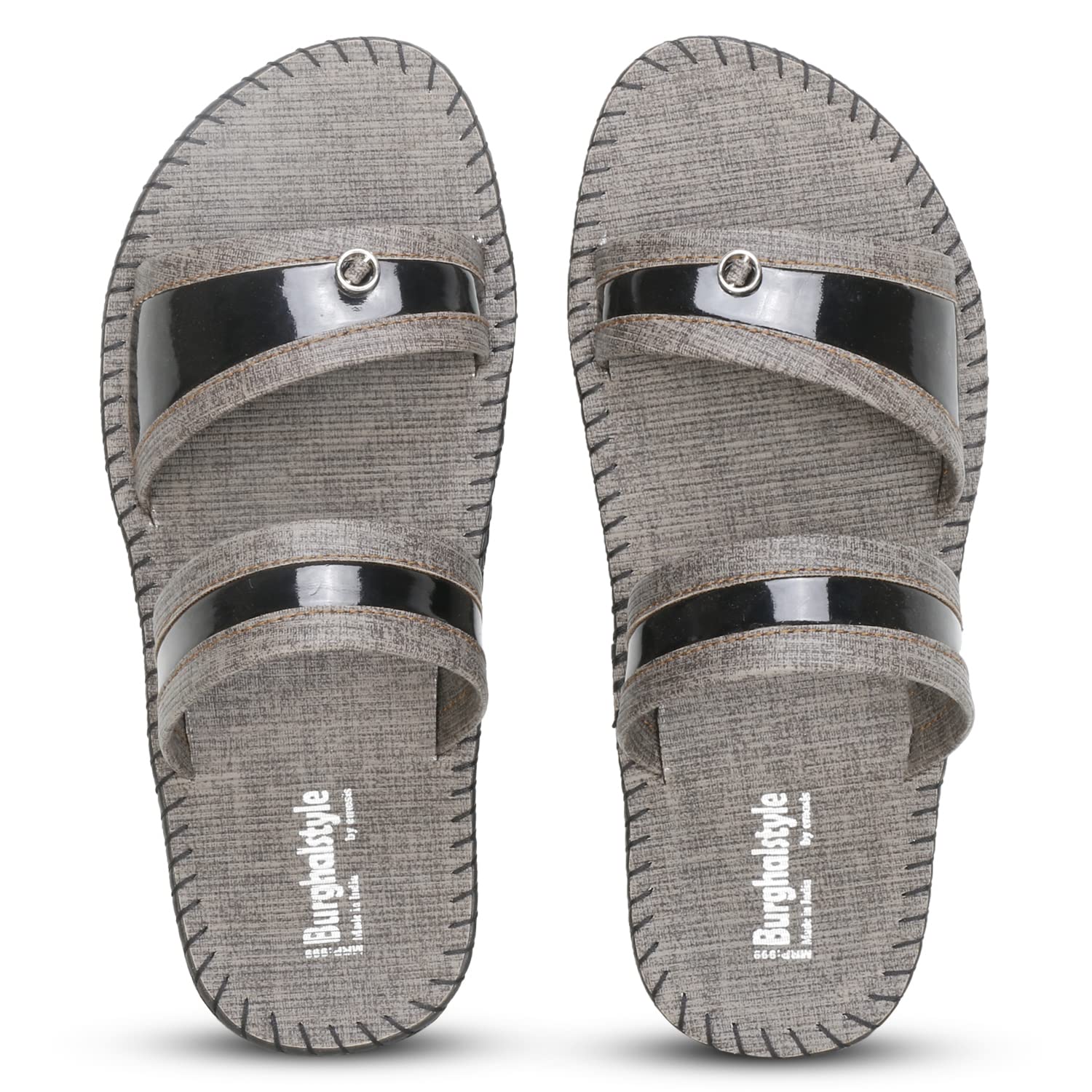 Emosis Mens Faux Leather Slipper - Flat Chappal cum Thong Sandal - For Daily Use Outdoor Indoor Formal Office Home Ethnic Casual Wear E0536 (Grey, numeric_8) (B0BG5NK8X3) Amazon Price History, Amazon Price Tracker
