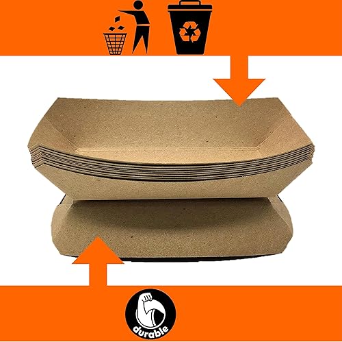 Miniatura 6 de Mr Miracle Bandeja de alimentos de papel kraft. 2 libras (paquete de 50). Desechable, reciclable y totalmente biodegradable. Botes de comida de gran