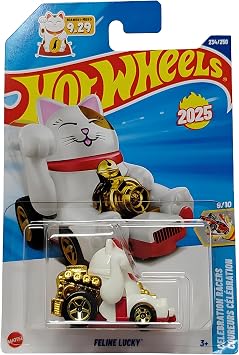 Hot Wheels Feline Lucky White HYW52 - Celebration Racers 2025 - Lucky Cat in 164 Scale - Collectors Vehicle