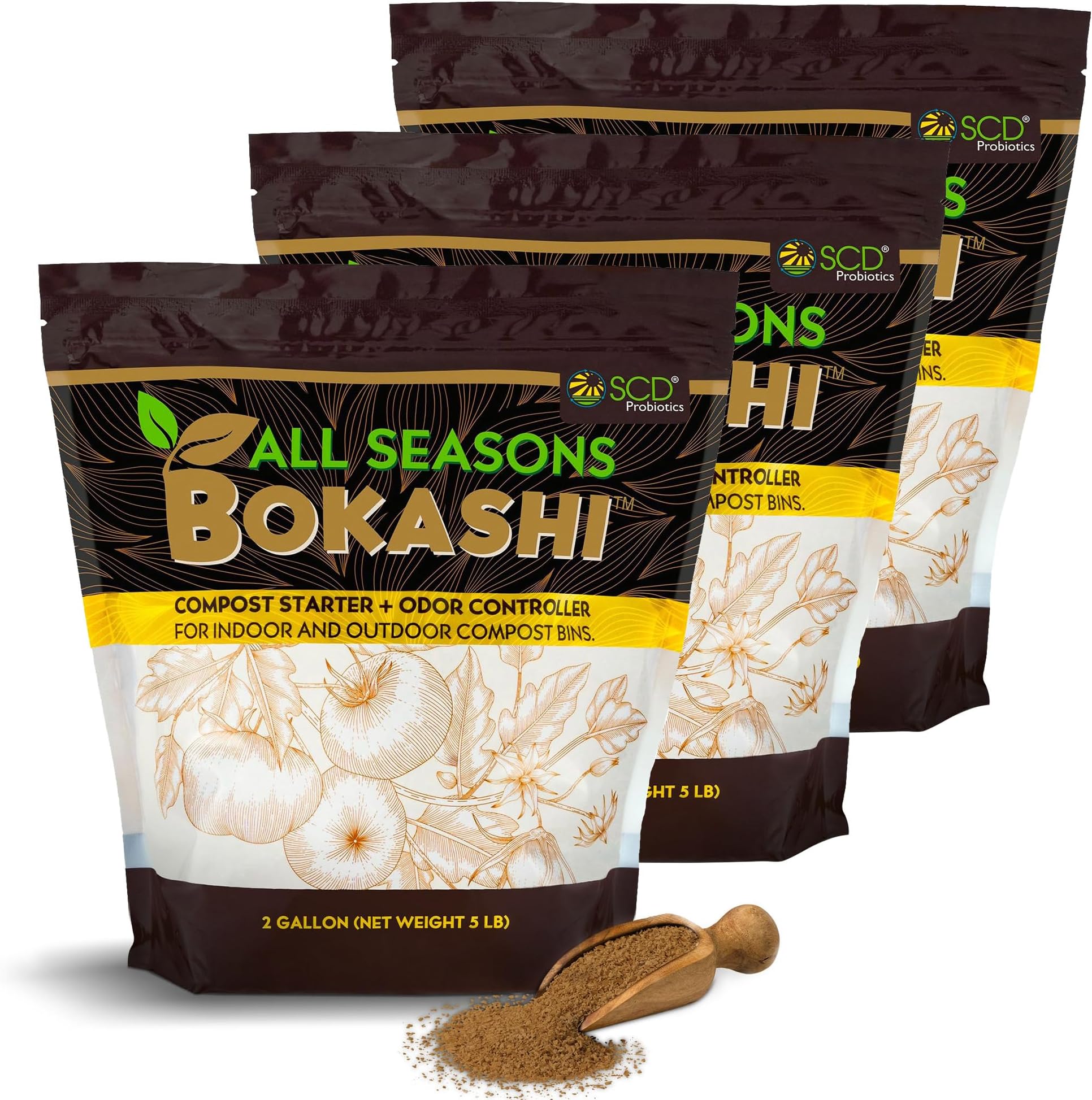 All Seasons Bokashi Compost Starter - Dry Bokashi Bran for Kitchen Compost Bin - Compost Food & Pet Waste Quickly & Easily with Low Odor by SCD Probiotics (16.5 lb)
