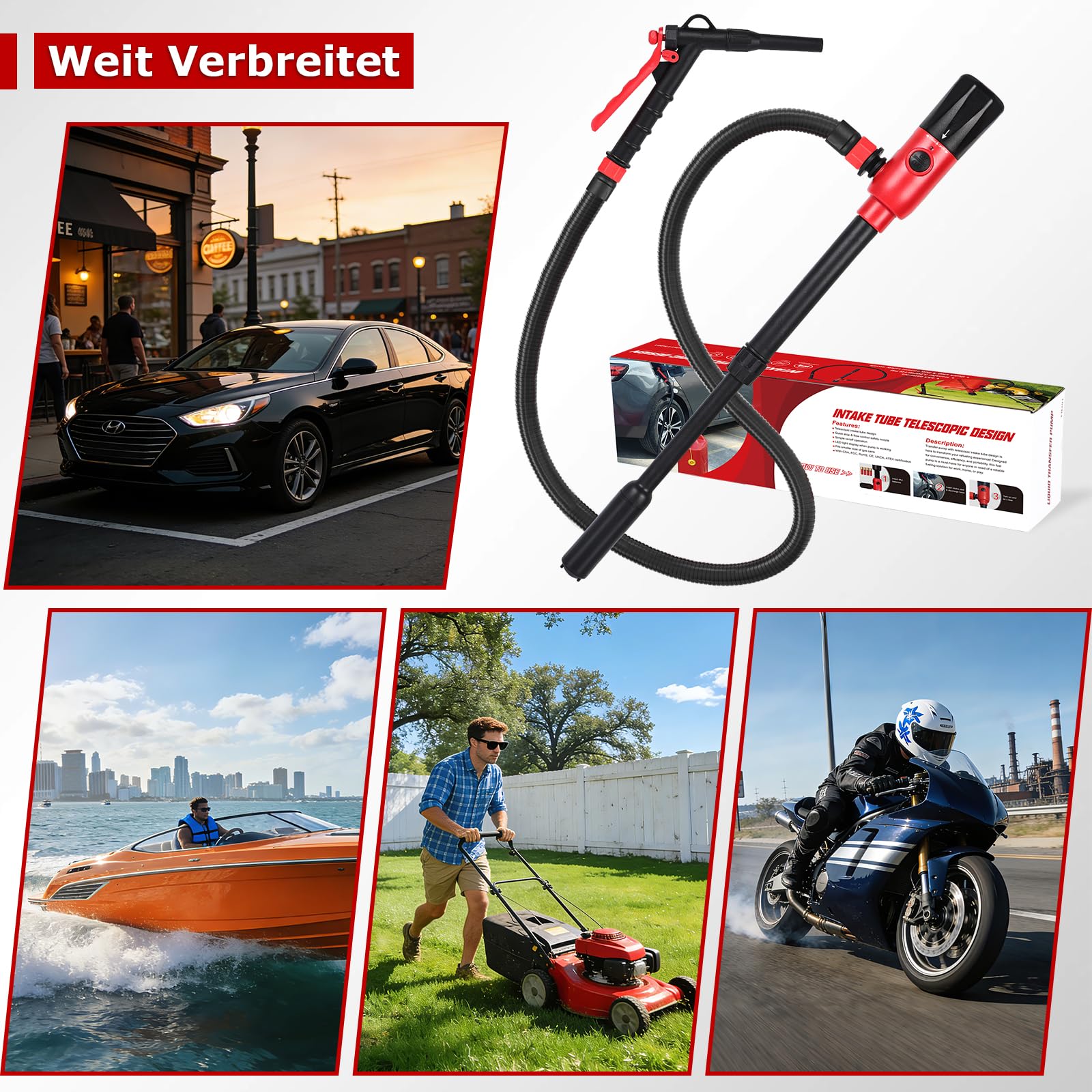 innhom Pompe à carburant électrique, 3,2 GPM (12 l/min) - Pompe de transfert de liquide à piles - Pompe à essence pour essence et diesel - Pompe portable avec tuyau et régulateur de débit (noir)